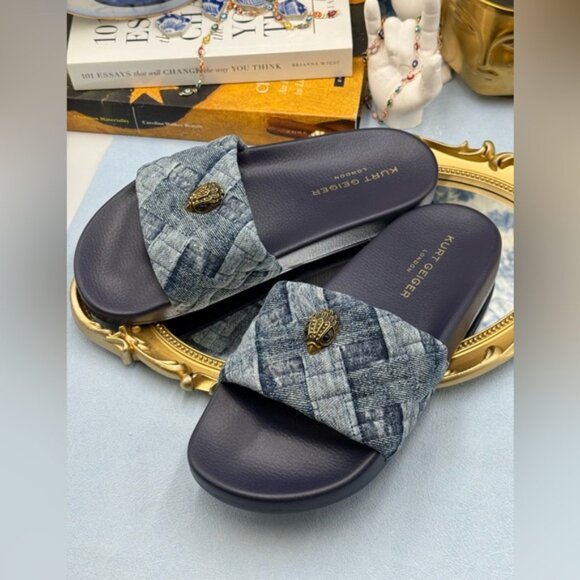 🆕 KURT GEIGER LONDON 🧿 NWOB Blue Denim Meena Eagle Slides, Sz EU 40 US 9 - Picture 7 of 10